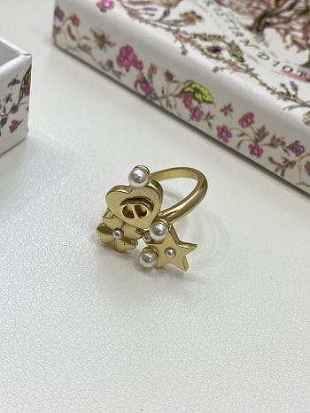 Lucky Dior Ring Gold Finish Metal and White Resin Pearls