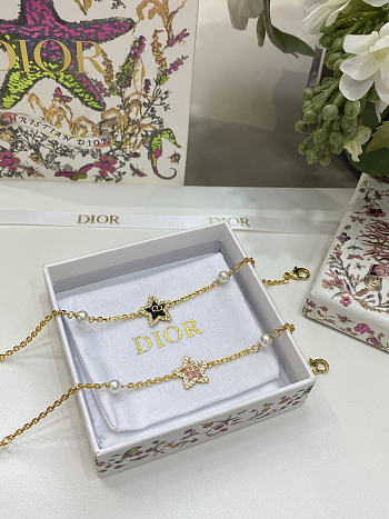 Petit CD Lucky Baroque Bracelet Gold Finish Metal White Resin Pearls Silver Tone Crystals and Macaron Pink/ Black Glass