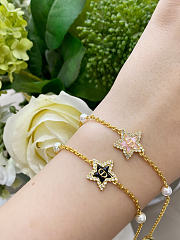 Petit CD Lucky Baroque Bracelet Gold Finish Metal White Resin Pearls Silver Tone Crystals and Macaron Pink/ Black Glass - 2