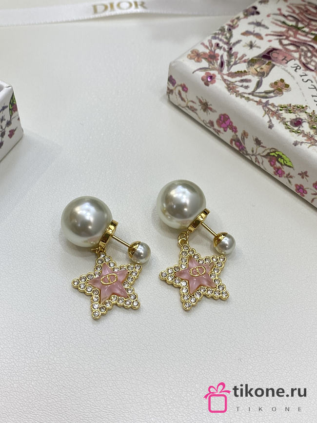 Dior Tribales Earrings Gold Finish Metal White Resin Pearls Silver Tone Crystals and Macaron Pink Glass - 1