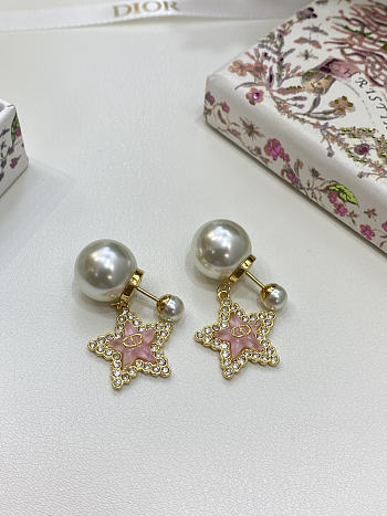 Dior Tribales Earrings Gold Finish Metal White Resin Pearls Silver Tone Crystals and Macaron Pink Glass