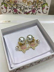Dior Tribales Earrings Gold Finish Metal White Resin Pearls Silver Tone Crystals and Macaron Pink Glass - 3