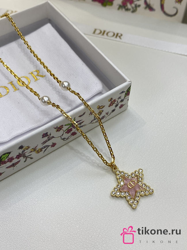 Dior Tribales Necklace Gold Finish Metal White Resin Pearls Silver Tone Crystals and Macaron Pink Glass - 1