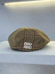 Miumiu Prince of Wales Checked Wool Hat in Brown - 1