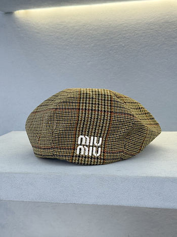 Miumiu Prince of Wales Checked Wool Hat in Brown