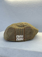 Miumiu Prince of Wales Checked Wool Hat in Brown - 6