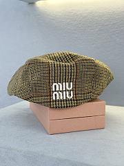 Miumiu Prince of Wales Checked Wool Hat in Brown - 3