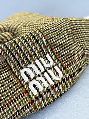 Miumiu Prince of Wales Checked Wool Hat in Brown - 2
