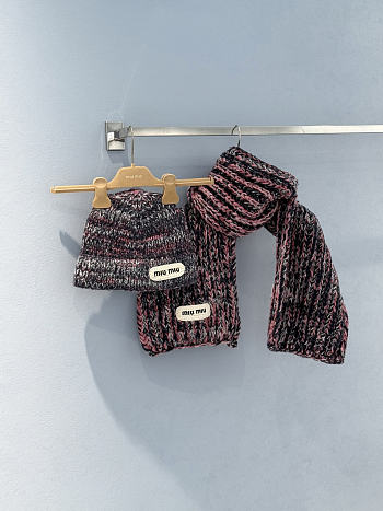 Miumiu Combo Scarf/Beanie Wool Blend Knit Multicolor