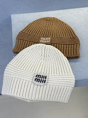 Miumiu Wool And Cashmere Beanie White/ Camel Brown - 3