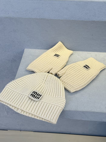 Miumiu Combo Beanie/Gloves Wool And Cashmere White