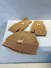 Miumiu Combo Beanie/Gloves Wool And Cashmere Camel Brown - 1