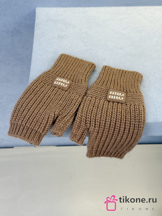 Miumiu Combo Gloves Wool And Cashmere Camel Brown - 1