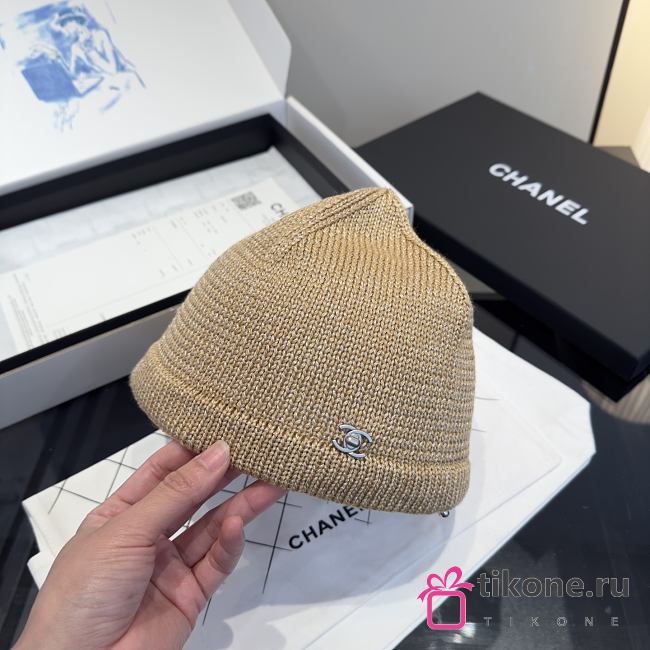 Chanel Metallic Trim Knit Beanie Camel - 1