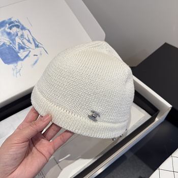Chanel Metallic Trim Knit Beanie White