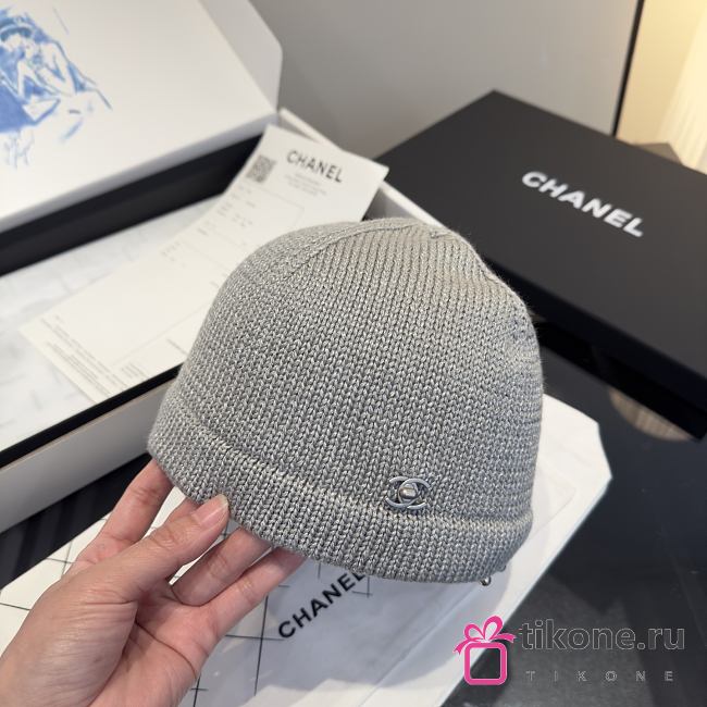 Chanel Metallic Trim Knit Beanie Gray - 1