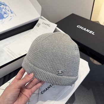 Chanel Metallic Trim Knit Beanie Gray
