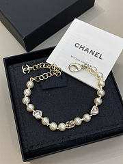  Chanel Heart Pearl Bracelet Heart Shaped Zircon Crystal With Gold Tone Pearls - 6