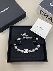 Chanel Silver Full Diamond Double C Pearl Crystal Rhinestone Bracelet - 2