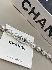 Chanel Silver Full Diamond Double C Pearl Crystal Rhinestone Bracelet - 3
