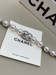 Chanel Silver Full Diamond Double C Pearl Crystal Rhinestone Bracelet - 4
