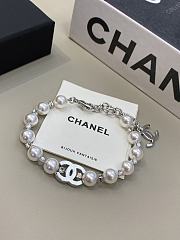 Chanel Silver Full Diamond Double C Pearl Crystal Rhinestone Bracelet - 6