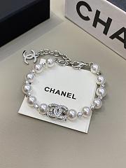 Chanel Silver Full Diamond Double C Pearl Crystal Rhinestone Bracelet - 5