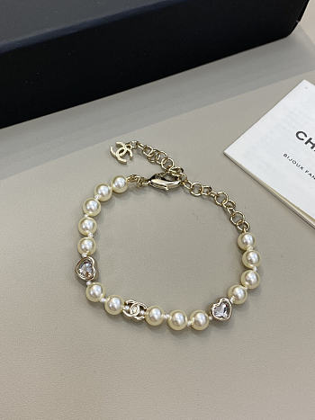  Chanel Heart Pearl Bracelet Heart Shaped Zircon Crystal With Gold Tone Pearls