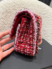 Chanel Small Classic Handbag Tweed & Gold Metal Red Pink & Black - 23x14.5x6cm - 3