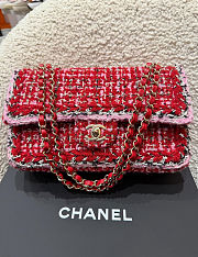 Chanel Small Classic Handbag Tweed & Gold Metal Red Pink & Black - 23x14.5x6cm - 4