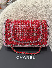 Chanel Small Classic Handbag Tweed & Gold Metal Red Pink & Black - 23x14.5x6cm - 6