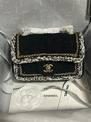 Chanel Small Classic Handbag Cotton Tweed & Gold Tone Metal  Black - 23x14.5x6cm - 2