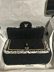 Chanel Small Classic Handbag Cotton Tweed & Gold Tone Metal  Black - 23x14.5x6cm - 4
