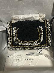 Chanel Small Classic Handbag Cotton Tweed & Gold Tone Metal  Black - 23x14.5x6cm - 5