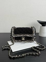 Chanel Small Classic Handbag Cotton Tweed & Gold Tone Metal  Black - 23x14.5x6cm - 1