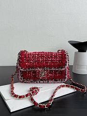 Chanel Small Classic Handbag Tweed & Gold Metal Red Pink & Black - 23x14.5x6cm - 1