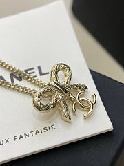 Chanel Ribbon Bow CC Necklace Light Gold  - 3