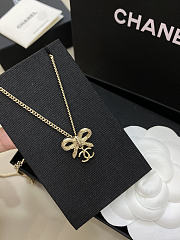 Chanel Ribbon Bow CC Necklace Light Gold  - 2