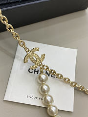 Chanel Gold C-shaped Diamond Necklace Pearl Lace Two Chains - 2