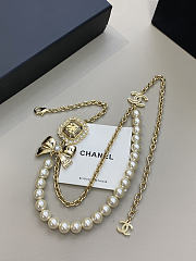 Chanel Gold C-shaped Diamond Necklace Pearl Lace Two Chains - 6