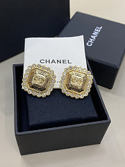 Chanel Scented Square Texture Diamond Edge Stud Earrings - 6