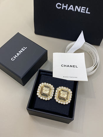 Chanel Scented Square Texture Diamond Edge Stud Earrings