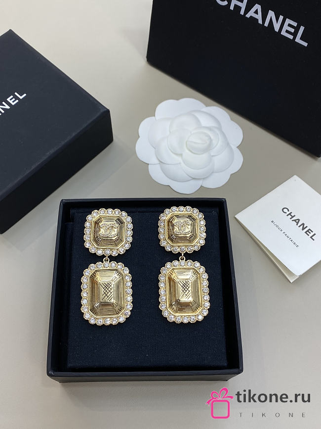 Chanel Clip-on Pendant Earrings Metal & Diamantés Gold & Crystal - 1