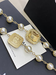 Chanel Long Necklace Metal Glass Pearls & Strass Gold Red Pearly White & Crystal - 3