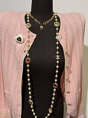 Chanel Long Necklace Metal Glass Pearls & Strass Gold Red Pearly White & Crystal - 4