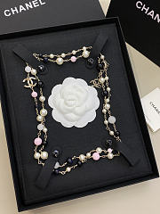 Chanel Long Necklace Metal & Glass Pearls Gold Black Light Pink & Pearly White - 1