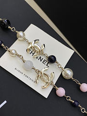 Chanel Long Necklace Metal & Glass Pearls Gold Black Light Pink & Pearly White - 6