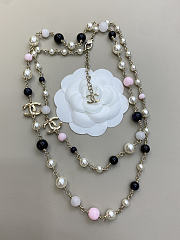 Chanel Long Necklace Metal & Glass Pearls Gold Black Light Pink & Pearly White - 3