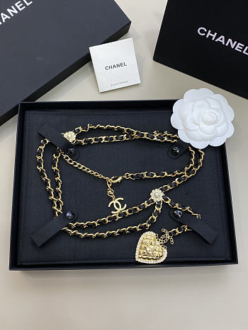 Chanel Diamond Heart Shaped Leather Chain Belt
