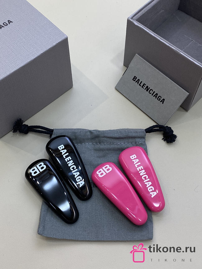 Balenciaga Holli Hair Clip Set In Black/ Pink - 1